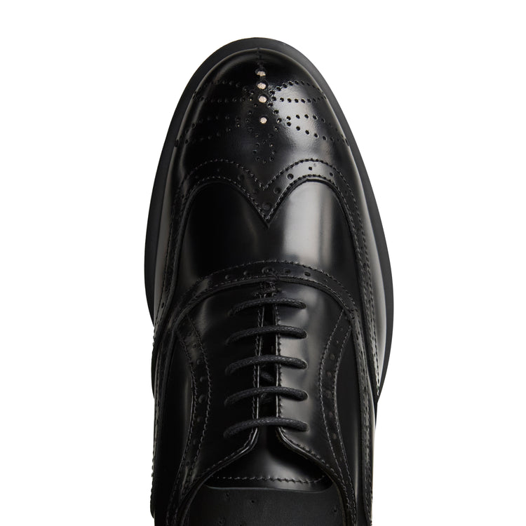 Damen-Oxfordschuh aus schwarzem Leder und Wildleder