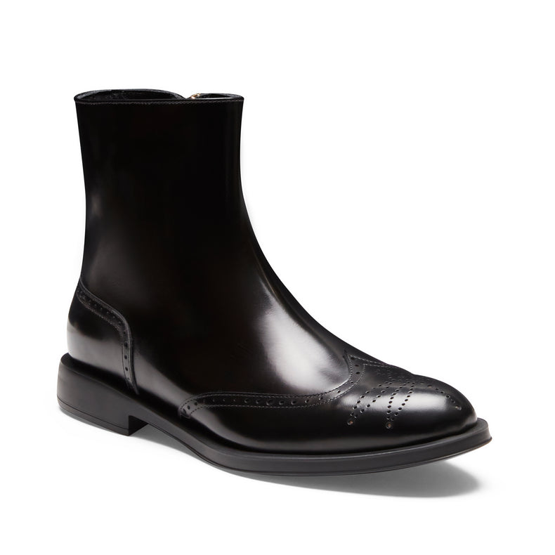 Brogue-Damenstiefelette aus schwarzem Leder
