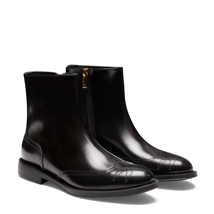 Brogue-Damenstiefelette aus schwarzem Leder