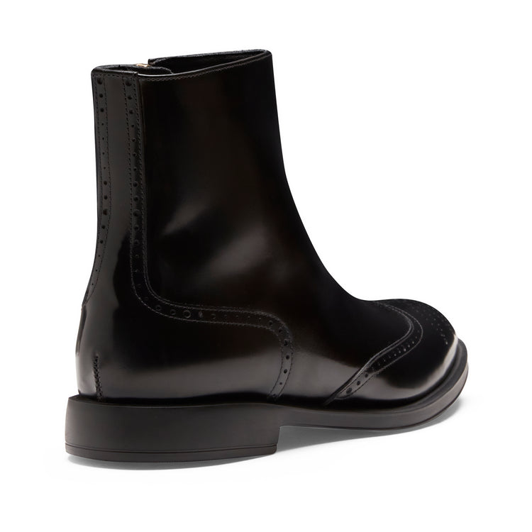 Brogue-Damenstiefelette aus schwarzem Leder