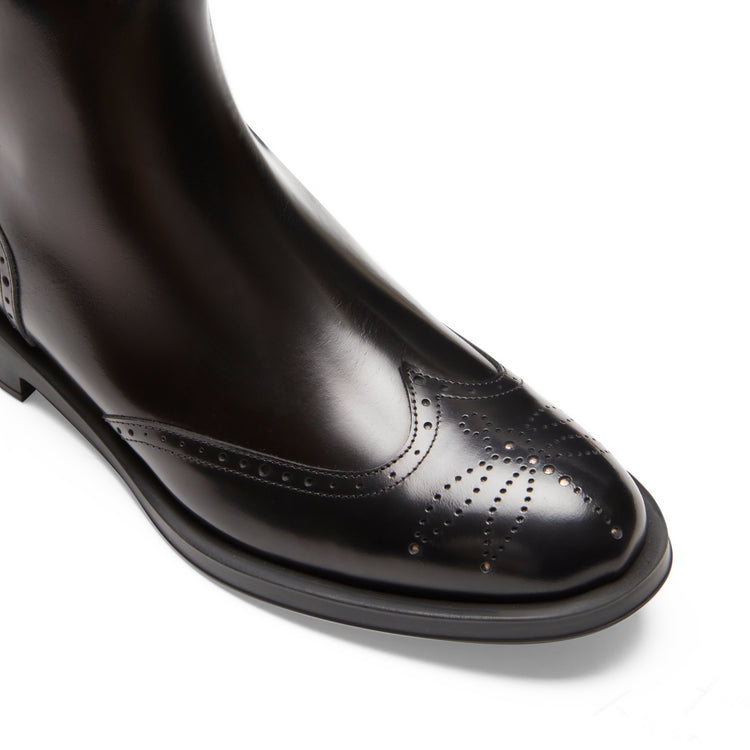 Brogue-Damenstiefelette aus schwarzem Leder