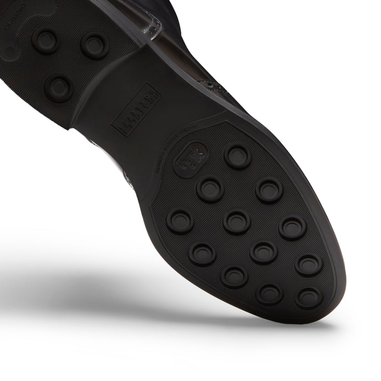 Brogue-Damenstiefelette aus schwarzem Leder