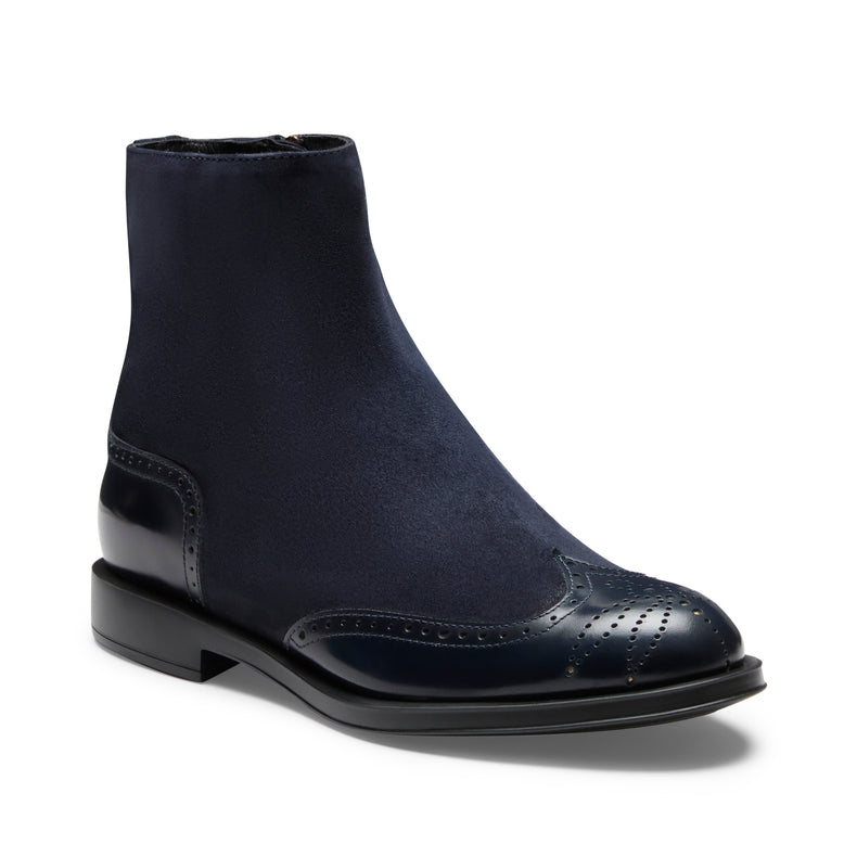 Women's navy blue suede and leather ankle boot