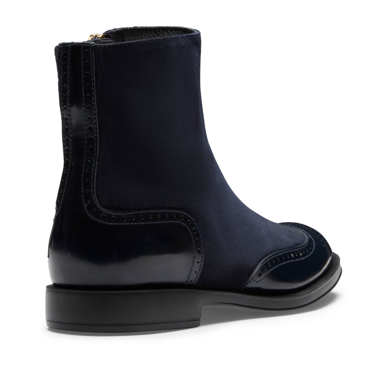Women's navy blue suede and leather ankle boot