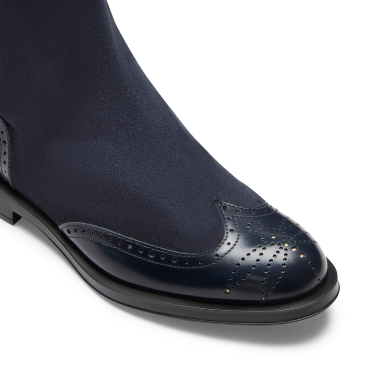 Women's navy blue suede and leather ankle boot