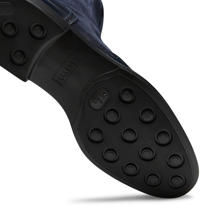 Women's navy blue suede and leather ankle boot