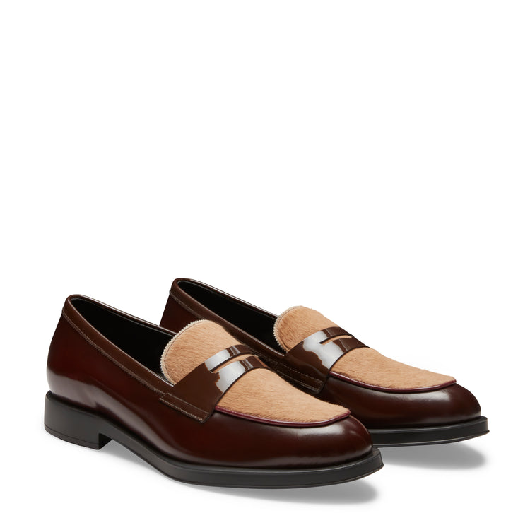 Mocassino in pelle da donna marrone e beige