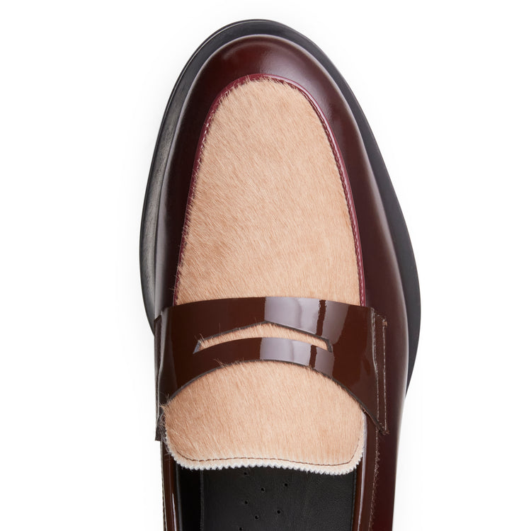 Mocassino in pelle da donna marrone e beige