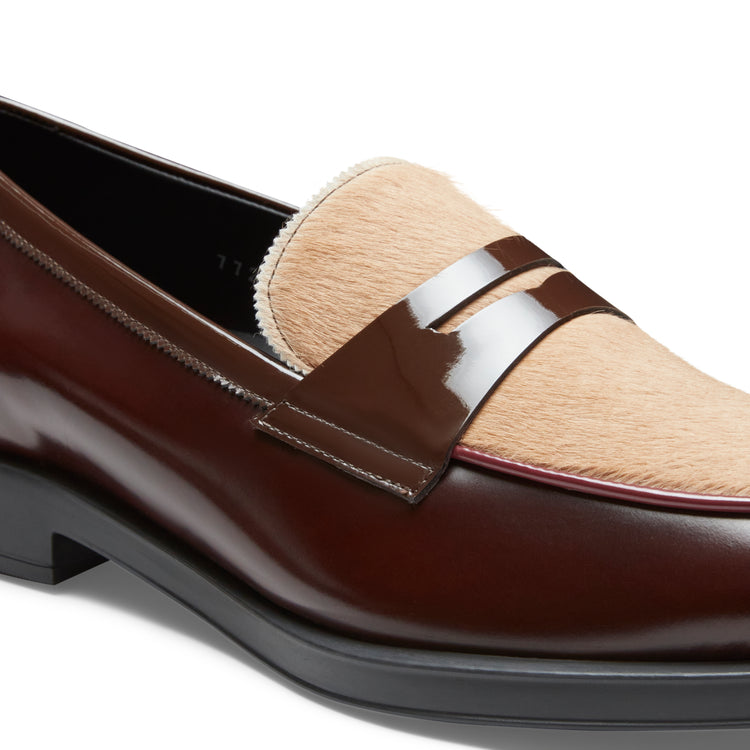 Mocassino in pelle da donna marrone e beige