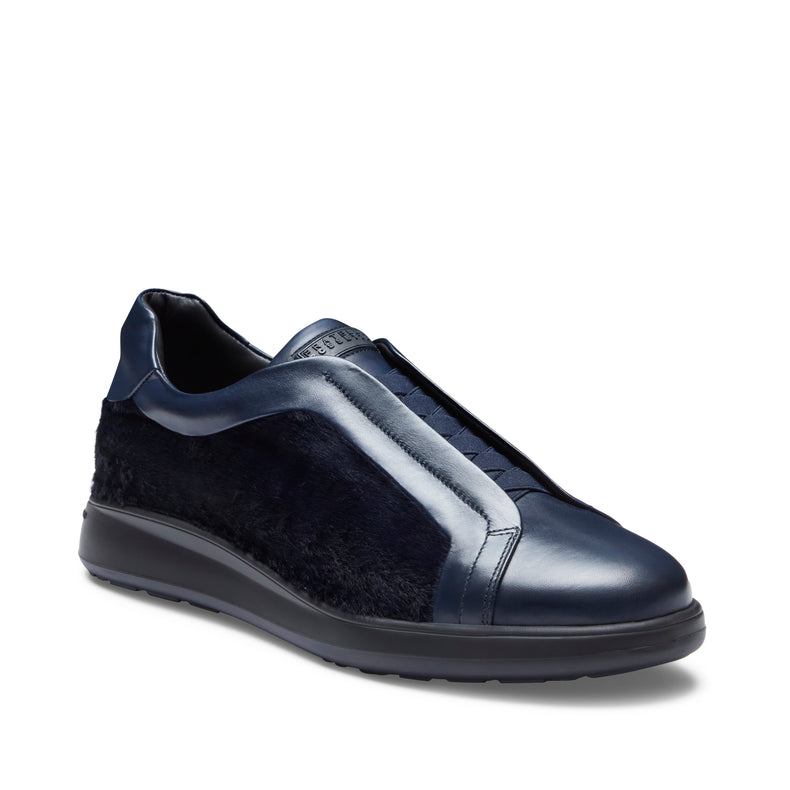 Herrensneaker aus marineblauem Leder