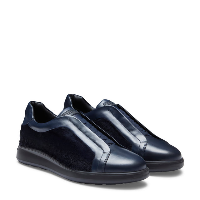 Sneakers en cuir bleu marine pour hommes