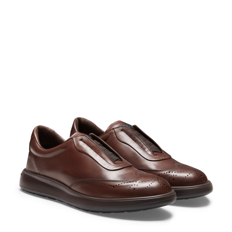 Sneaker brogue in pelle da uomo color mandorla
