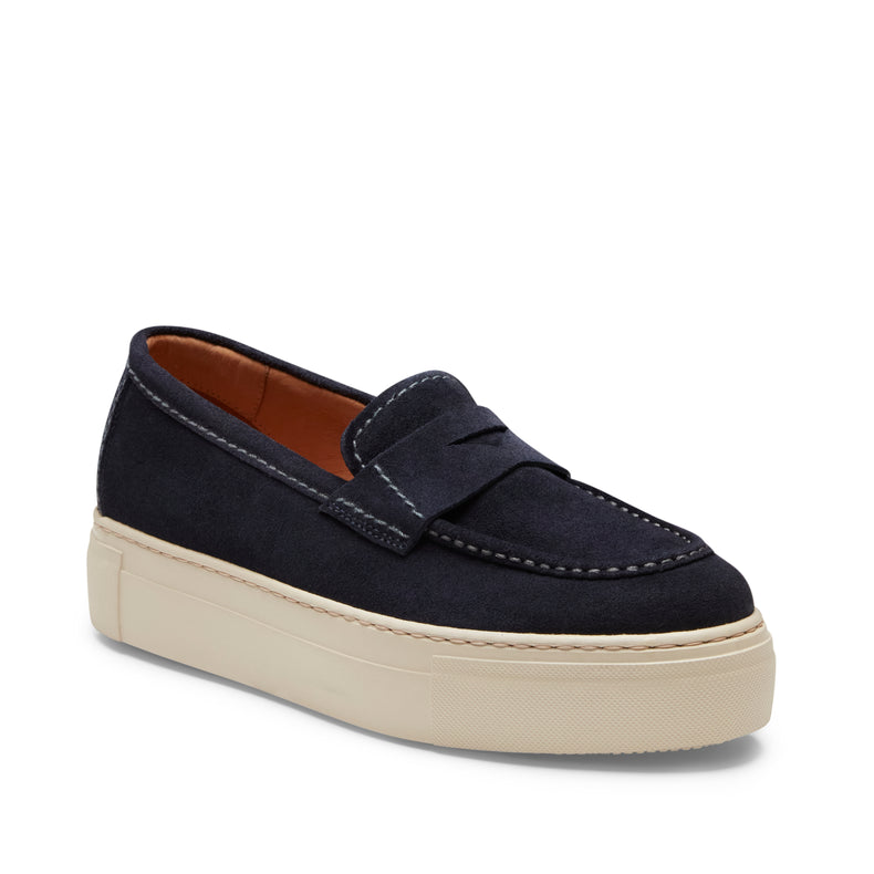 Damenloafer aus marineblauem Wildleder