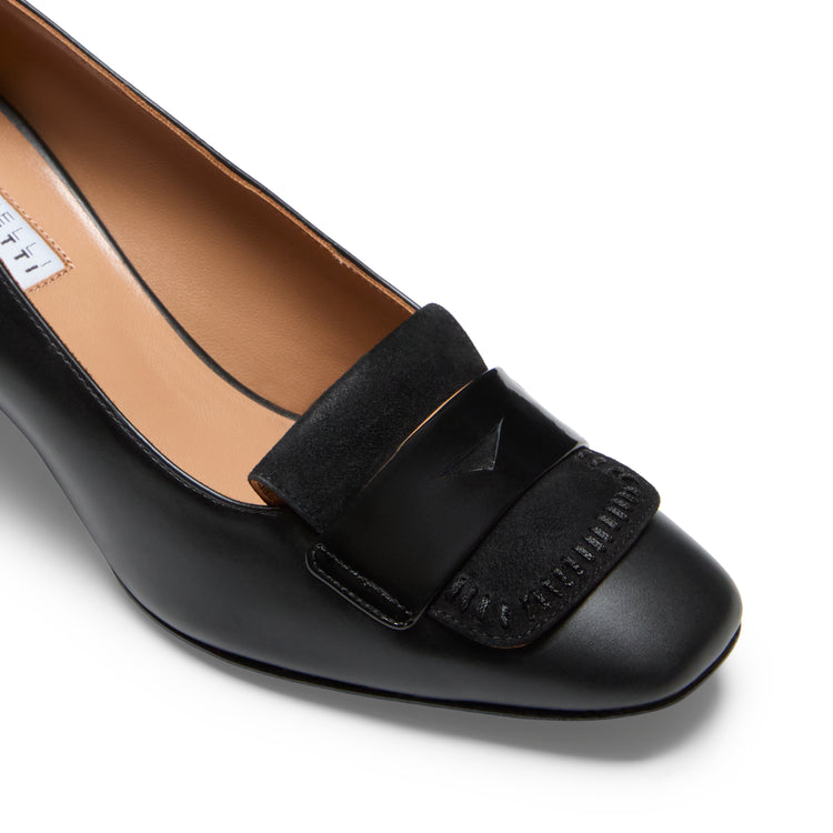 Black leather medium-heel pump