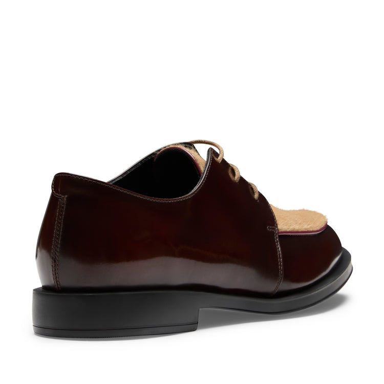 Derby-Schnürschuh aus naturfarbenem und braunem Leder für Damen