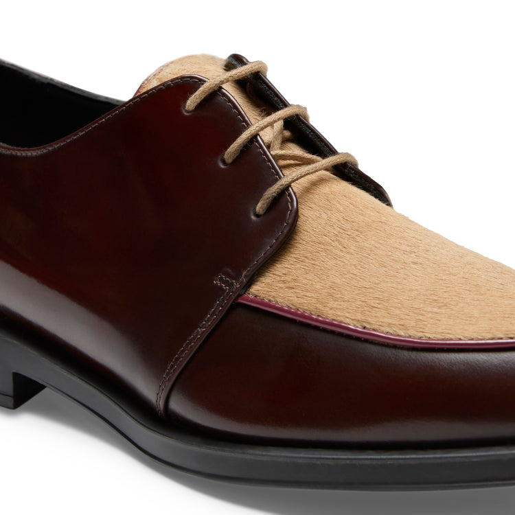Derby-Schnürschuh aus naturfarbenem und braunem Leder für Damen