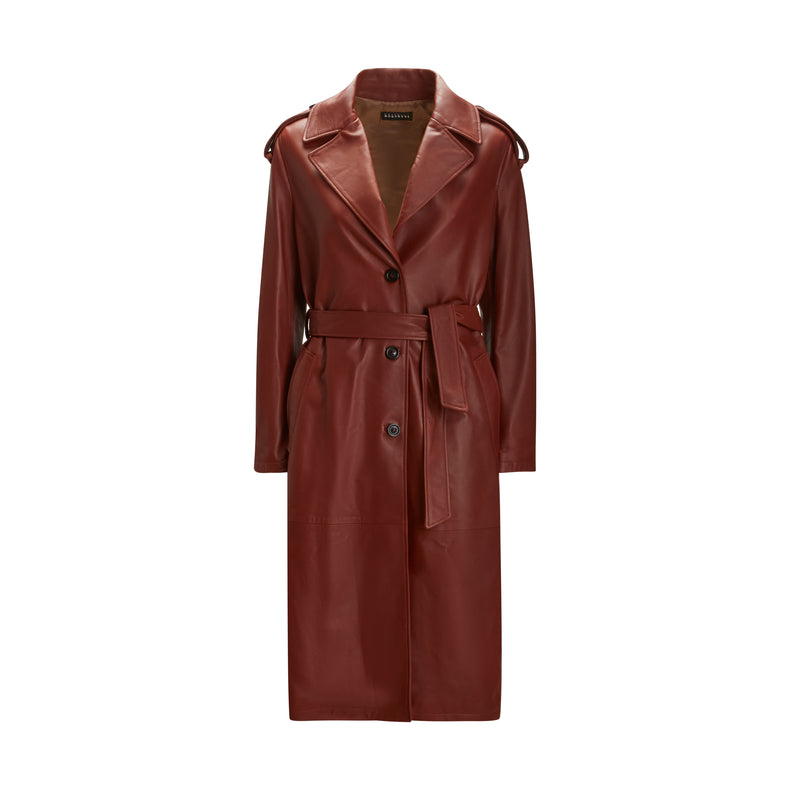 Trench da donna in pelle mandorla