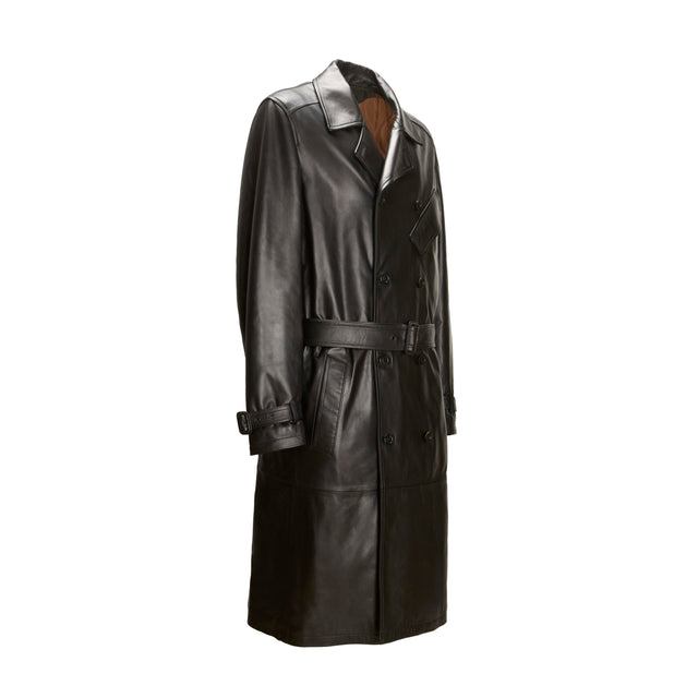Gabardina negra de piel para hombre