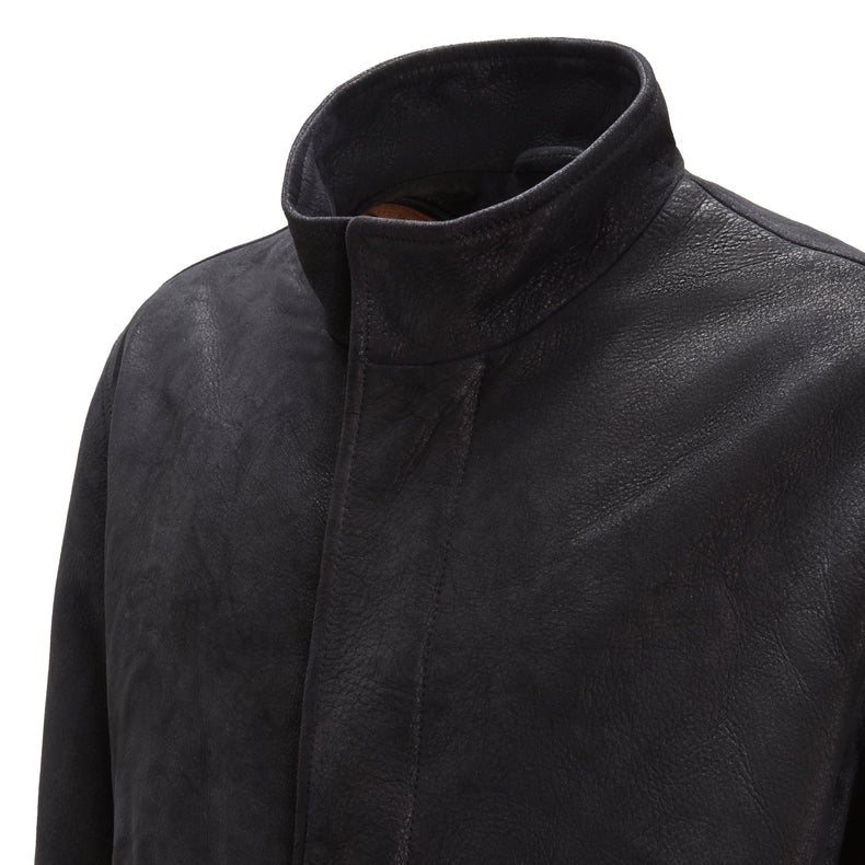 Cappotto uomo in pelle scamosciata blu