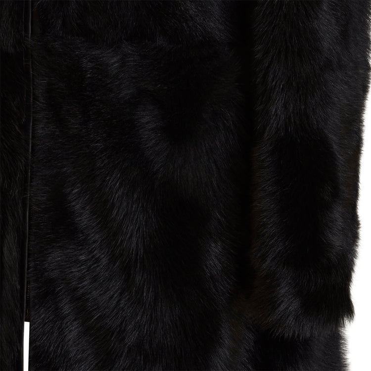 Cappotto nero da donna in shearling reversibile a pelo lungo