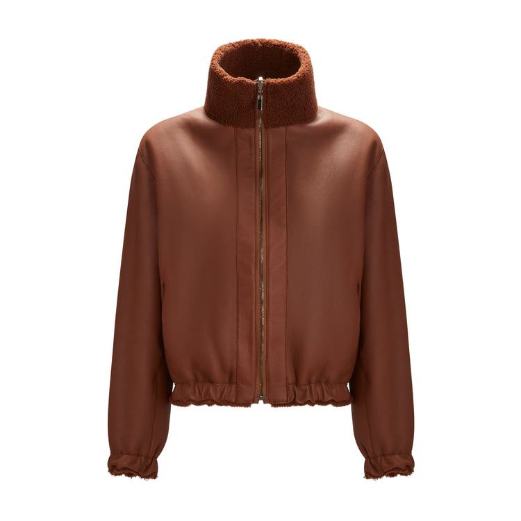 Bomber da donna in shearling reversibile biscotto