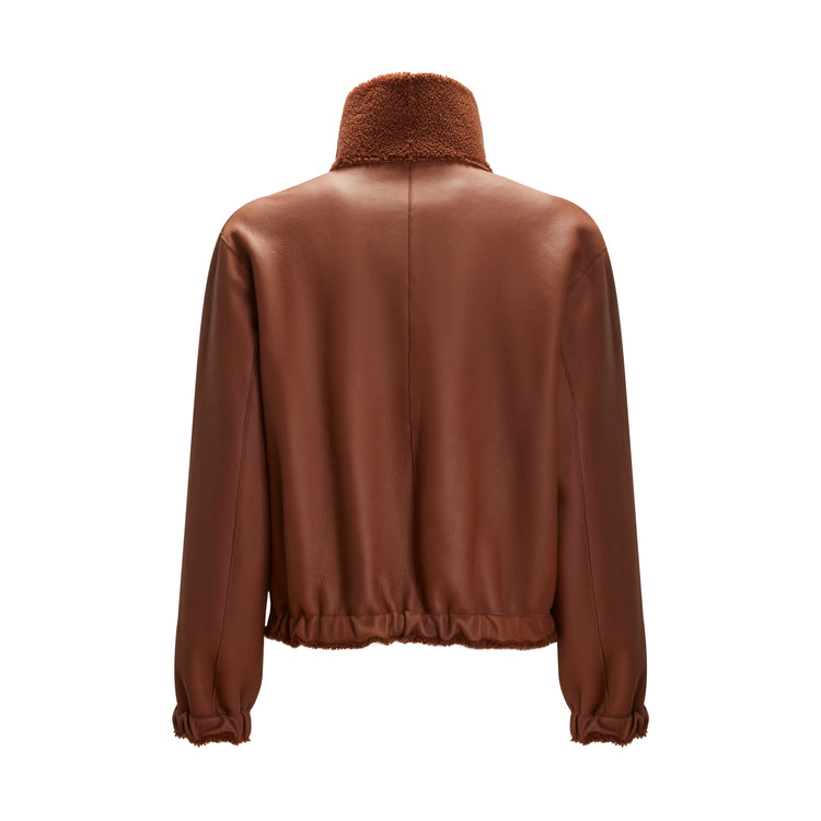 Bomber da donna in shearling reversibile biscotto