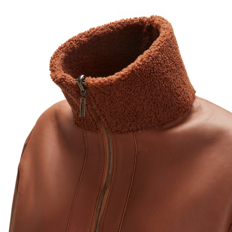 Bomber da donna in shearling reversibile biscotto