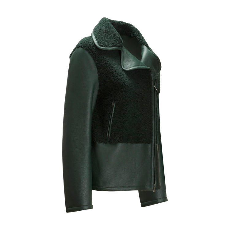 Women's forest green shearling jacket