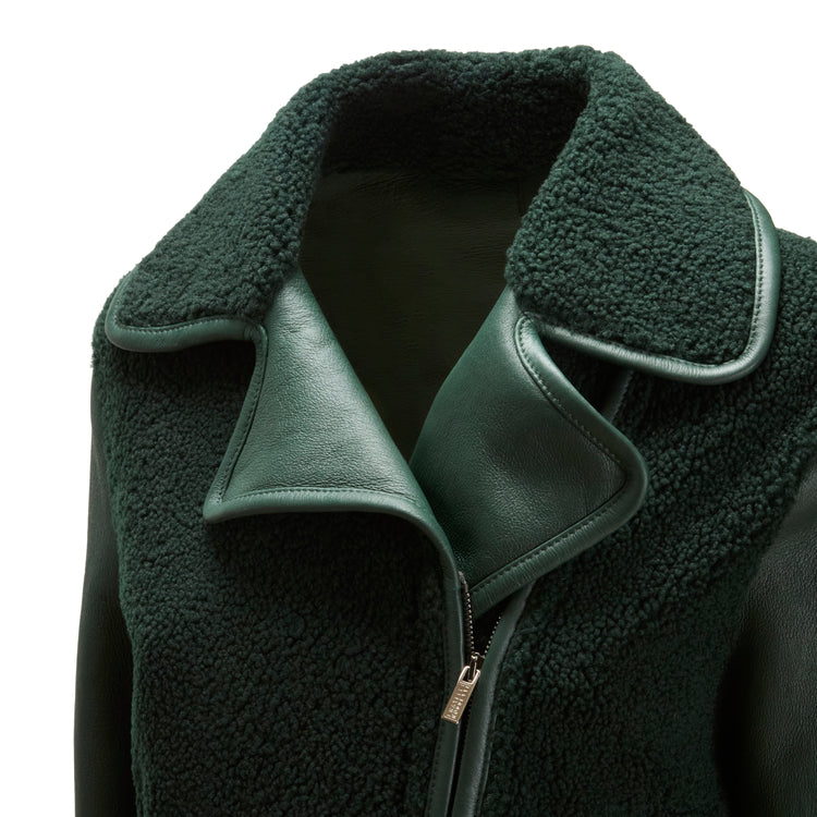 Women's forest green shearling jacket
