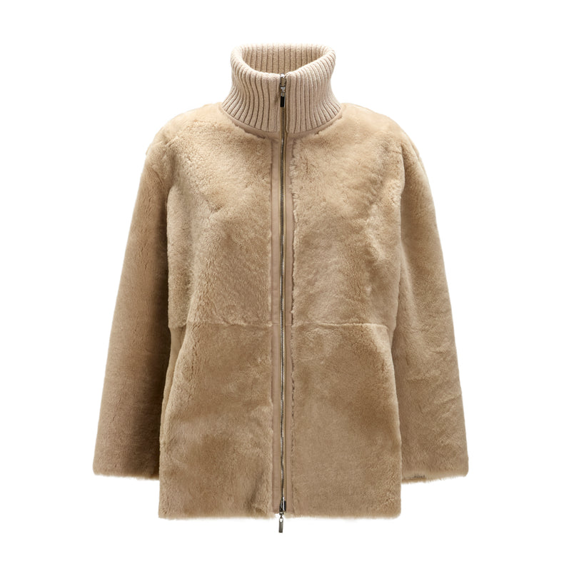 Cappotto da donna in shearling reversibile sabbia