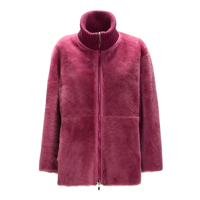 Cappotto da donna in shearling reversibile rosa antico