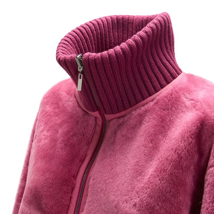 Cappotto da donna in shearling reversibile rosa antico