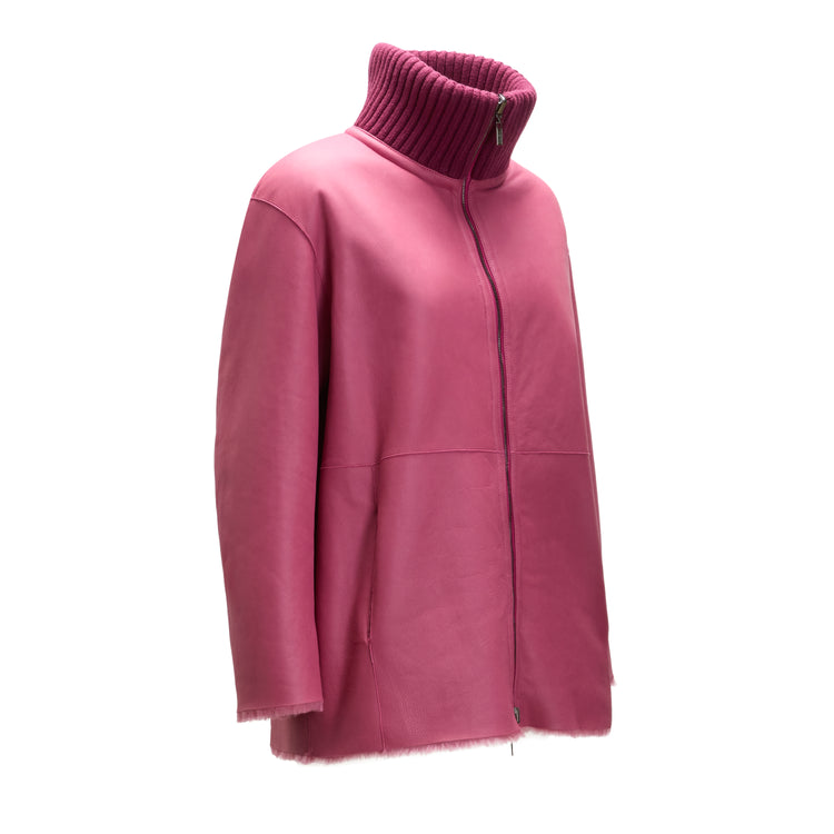 Cappotto da donna in shearling reversibile rosa antico