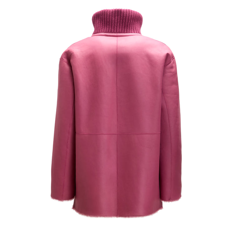 Cappotto da donna in shearling reversibile rosa antico