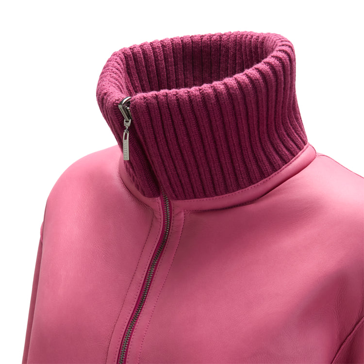 Cappotto da donna in shearling reversibile rosa antico