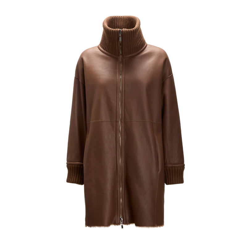 Manteau femme en peau de mouton réversible marron