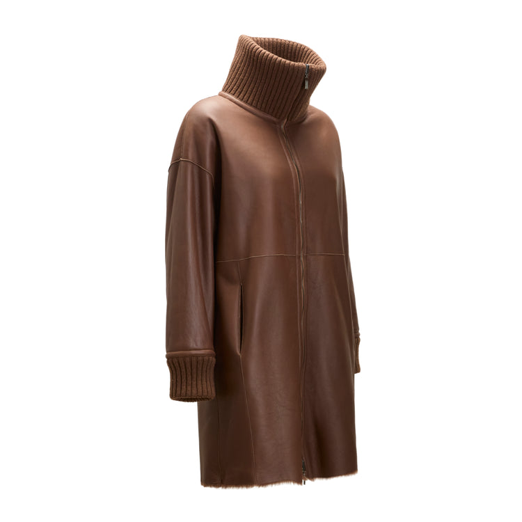 Manteau femme en peau de mouton réversible marron