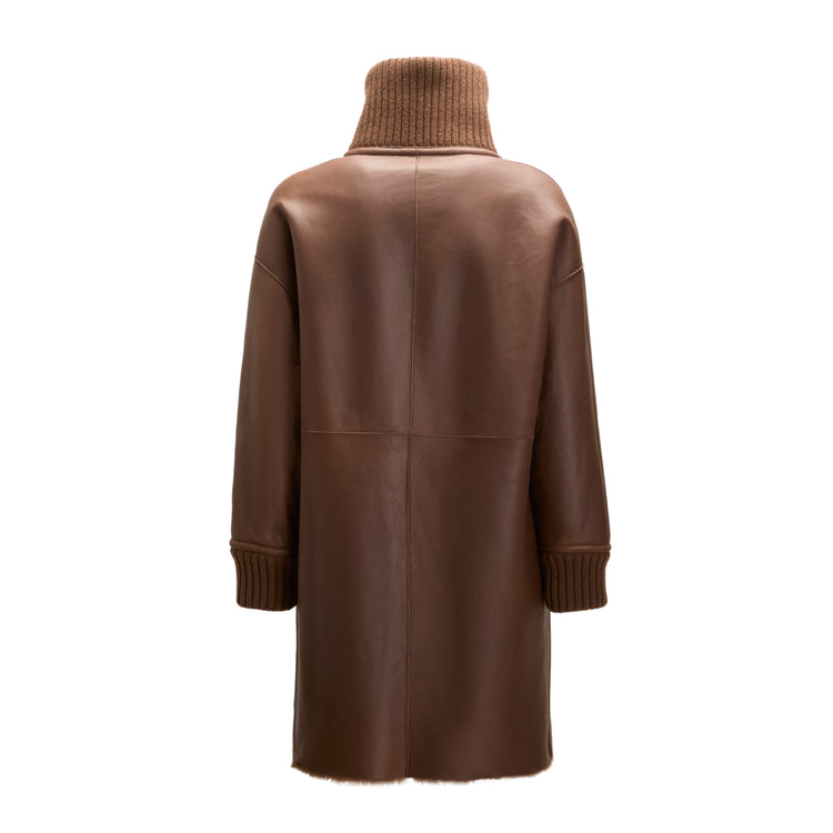Manteau femme en peau de mouton réversible marron