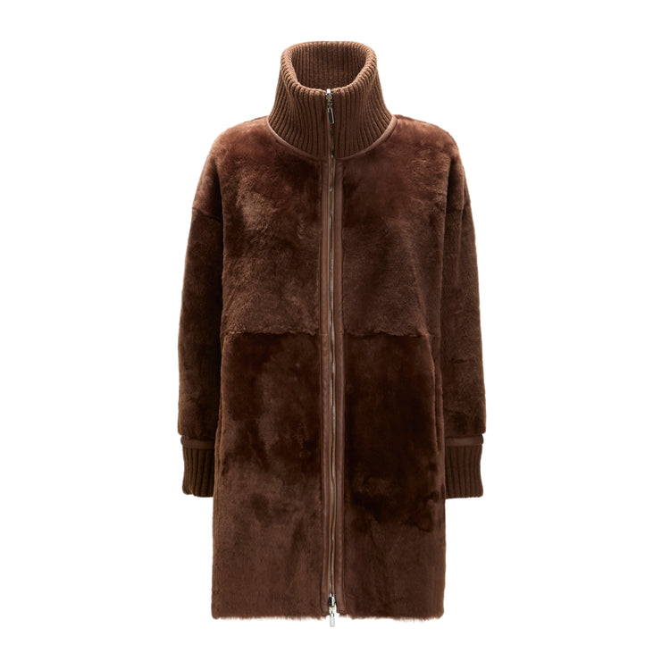 Manteau femme en peau de mouton réversible marron