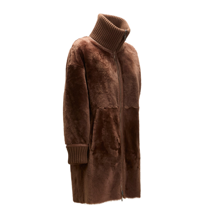Manteau femme en peau de mouton réversible marron