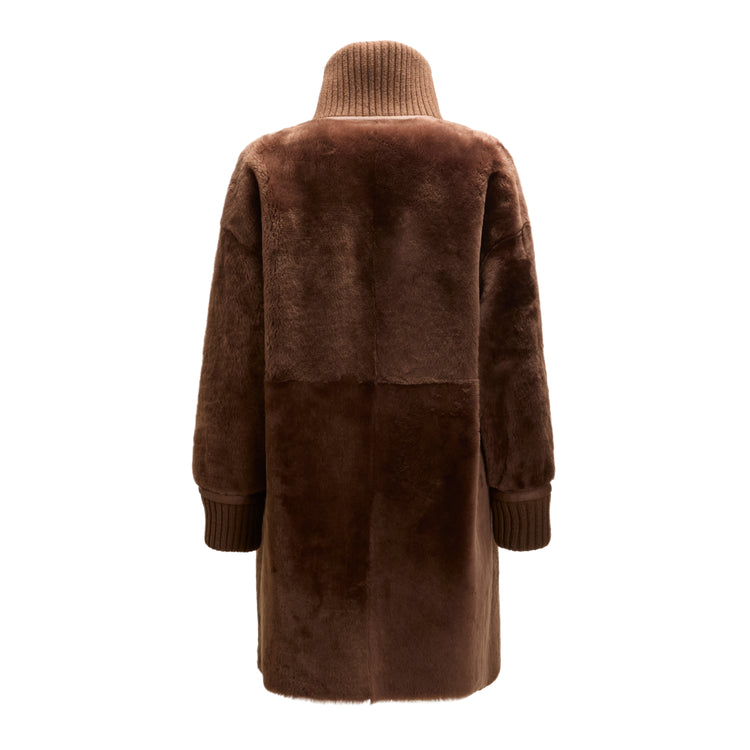 Manteau femme en peau de mouton réversible marron