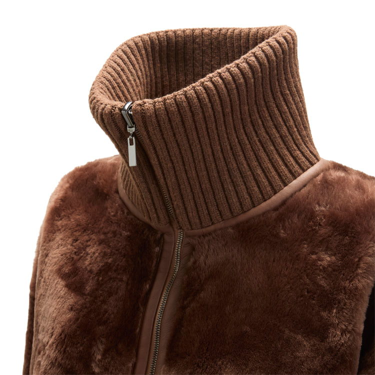 Manteau femme en peau de mouton réversible marron