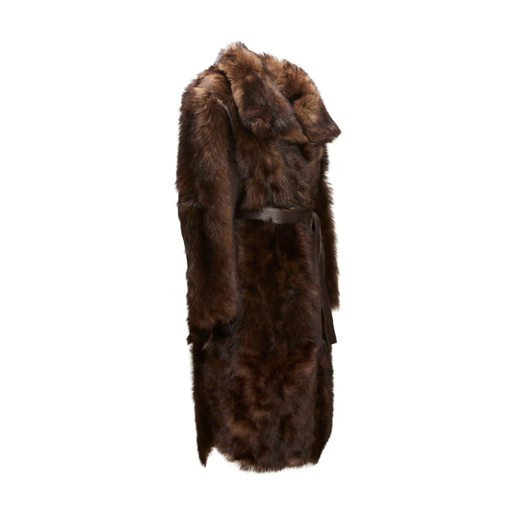 Women's long-pile brown shearling coat