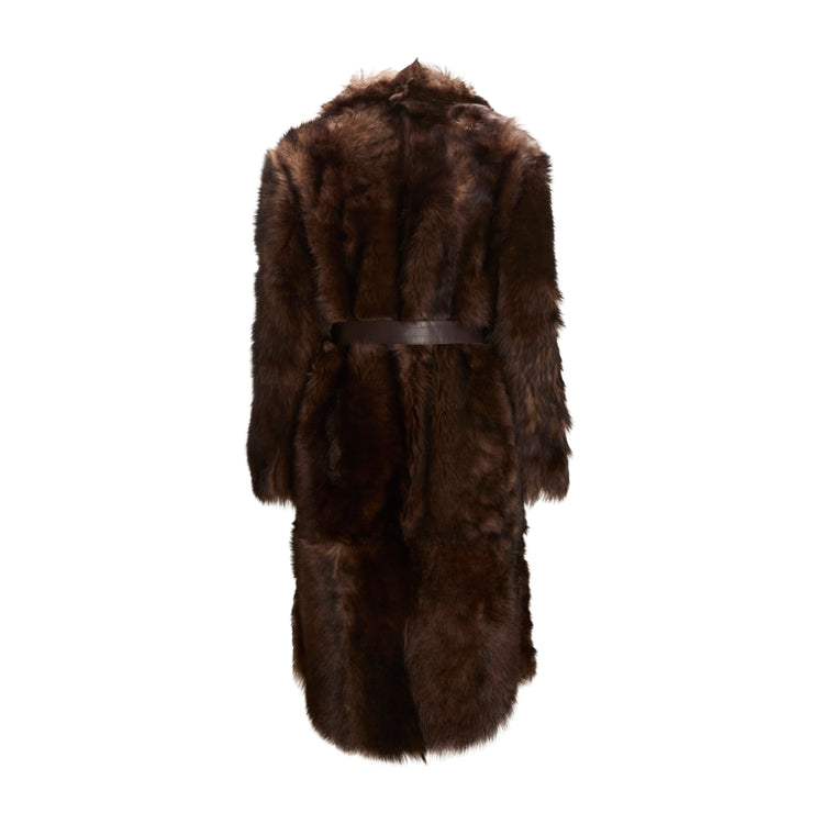Women's long-pile brown shearling coat