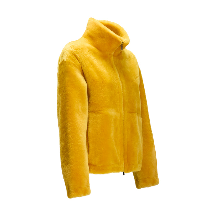 Lemon yellow women's shearling jacket