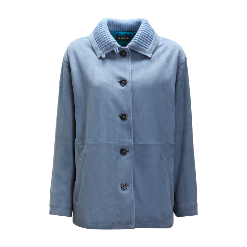 Women's denim-blue suede caban coat