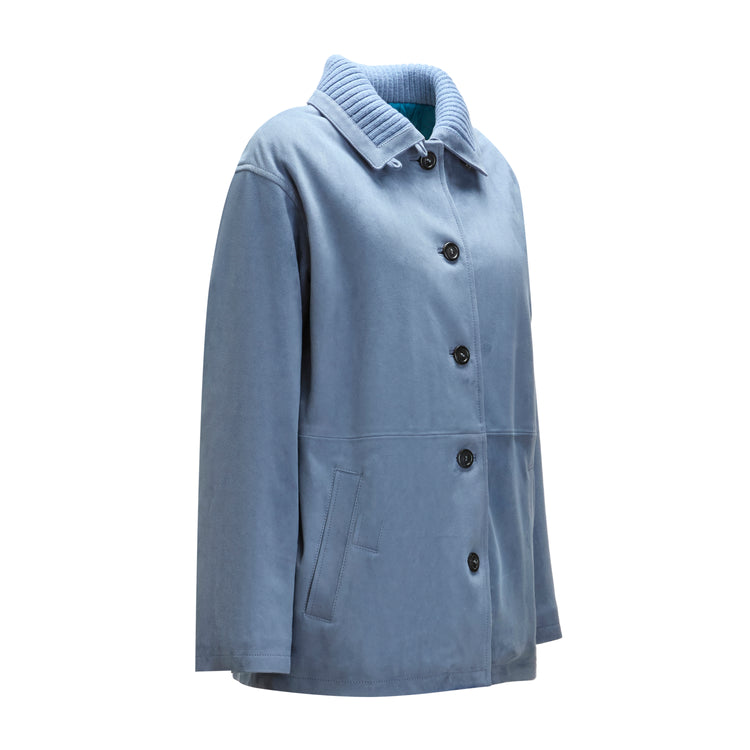 Women's denim-blue suede caban coat