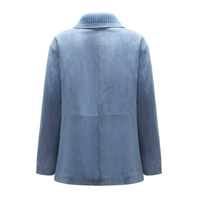 Women's denim-blue suede caban coat