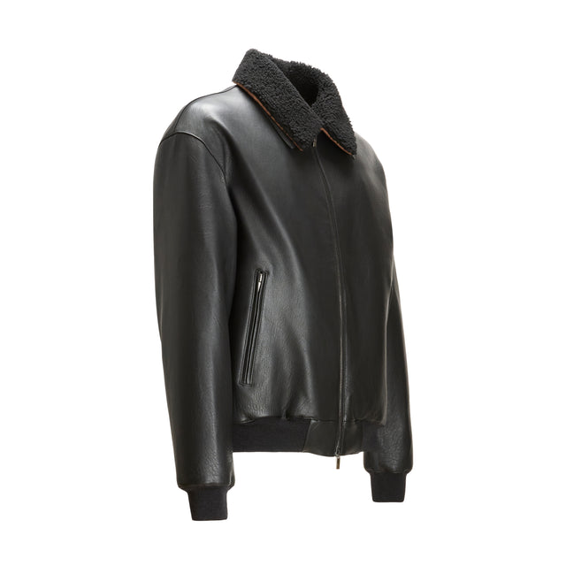 Chaqueta negra de piel para hombre