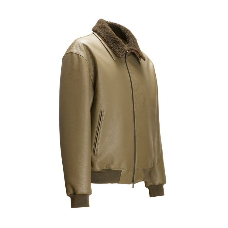 Men's forest green leather jacket